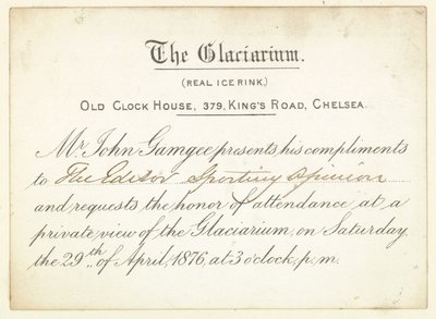 Invito al Glaciarium nel 1876 da English School