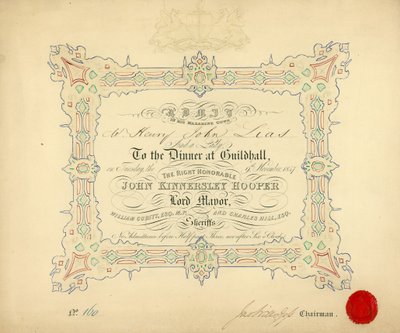 Invito a un banchetto alla Guildhall, Londra, il 9 novembre 1847 da English School