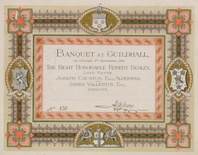 Invito a un banchetto alla Guildhall, Londra, il 9 novembre 1869 da English School