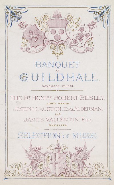 Invito a un banchetto alla Guildhall, Londra, il 9 novembre 1869 da English School