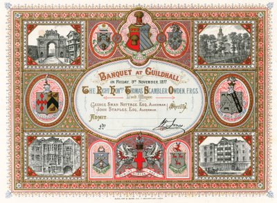 Invito a un banchetto alla Guildhall, Londra, il 9 novembre 1877 da English School