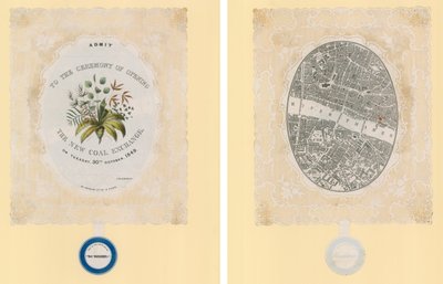 Invito alla cerimonia di apertura del New Coal Exchange, 30 ottobre 1849, fronte e retro da English School