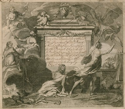 Invito al funerale del Sig. Nicholson a St Alphage, London Wall, nel 1753 da English School