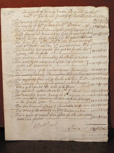 Fattura per la pulizia di un ritratto di William Shakespeare, c.1682 da English School