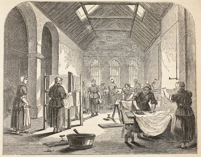 Stireria alla prigione di Brixton, illustrazione da The Criminal Prisons of London and Scenes from Prison Life di Henry Mayhew e John Binny, pub. 1862 da English School