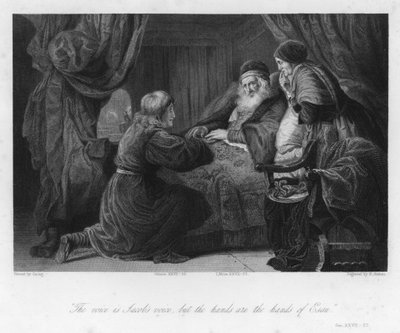 Isacco benedice Giacobbe, Genesi XXVII, 22 (incisione) da English School