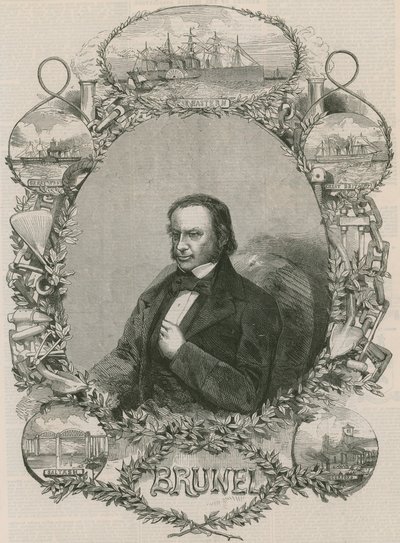 Isambard Kingdom Brunel circondato da alcune delle sue realizzazioni da English School