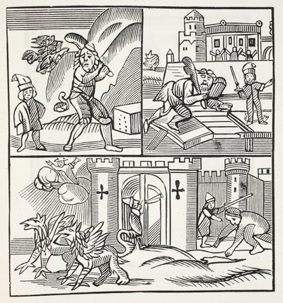 Jack e i giganti, illustrazione da Chap-books del XVIII secolo di John Ashton, pub. 1882 da English School