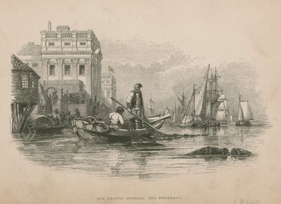 Jack aiuta Freeman il pescatore; illustrazione da Poor Jack di Frederick Marryat da English School