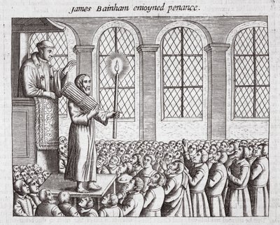 James Bainham che fa penitenza, illustrazione da Atti e Monumenti di John Foxe, nona edizione, pub. 1684 da English School