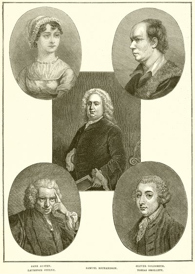 Jane Austen, Laurence Sterne, Samuel Richardson, Oliver Goldsmith, Tobias Smollett da English School