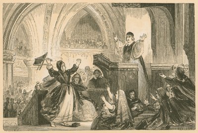 Janet Geddes nella chiesa di St. Giles, Edimburgo, 1637 da English School