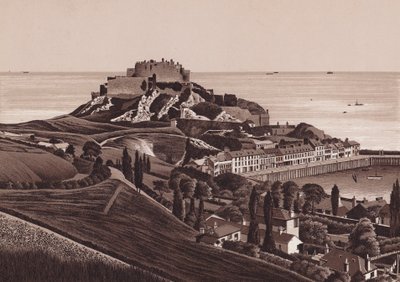 Jersey, Isole del Canale: Castello di Mont Orgueil e porto di Gorey da English School