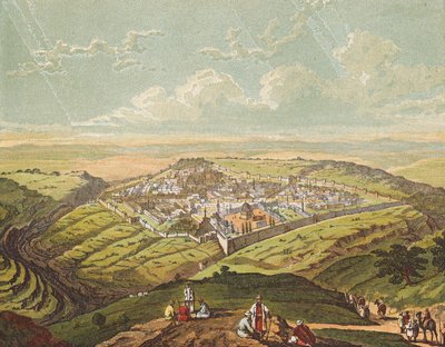 Gerusalemme è costruita come una città compatta (litografia a colori) da English School