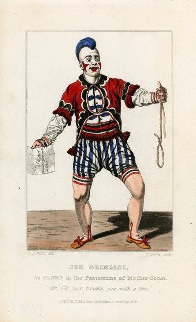 Joe Grimaldi, come clown nella pantomima di Mother Goose da English School