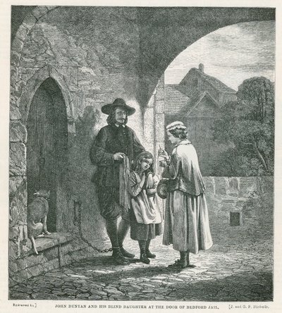 John Bunyan e sua figlia cieca alla porta della prigione di Bedford da English School
