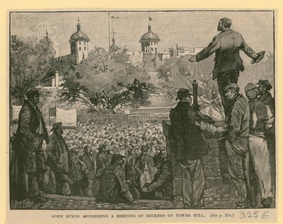 John Burns che parla a una riunione di scaricatori a Tower Hill da English School