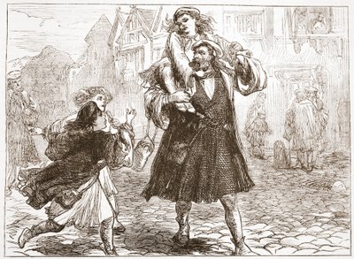 Giovanni Lutero porta suo figlio a scuola, illustrazione da La storia del protestantesimo di James Aitken Wylie (1808-1890), pub. 1878 da English School