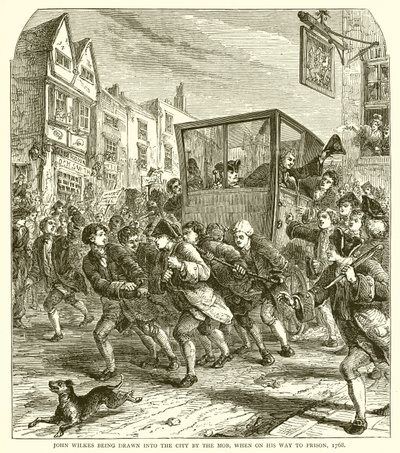 John Wilkes trascinato in città dalla folla, mentre si reca in prigione, 1768 da English School