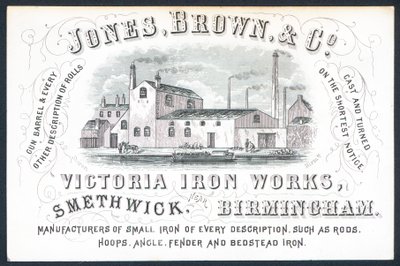 Jones, Brown & Co, Victoria Iron Works, biglietto commerciale da English School
