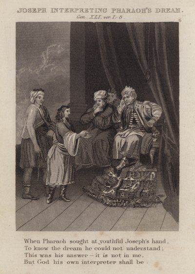Giuseppe interpreta il sogno del Faraone, Genesi XLI, versetti 1-8 da English School