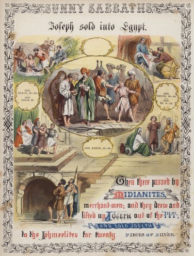Giuseppe venduto in Egitto (incisione colorata) da English School