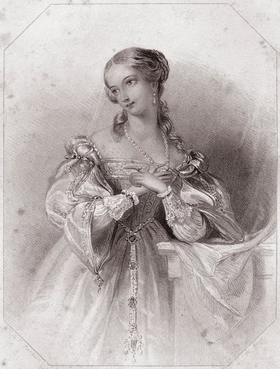 Giulietta (Romeo e Giulietta) in - "Galleria delle donne di Shakespeare, collezione di quarantacinque ritratti seri dei primi artisti londinesi, arricchita di avvisi critici e letterari" circa 1838 - da "Galleria delle donne di Shakespeare, Col da English School