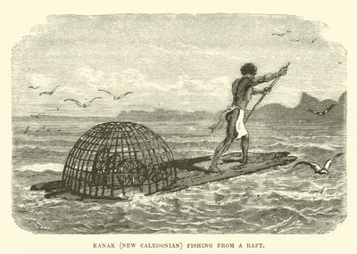 Kanak, pescatore della Nuova Caledonia su una zattera da English School