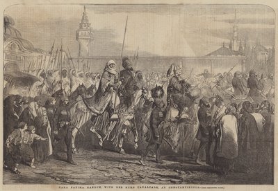 Kara Fatima Hanoun, con la sua cavalcata curda, a Costantinopoli (incisione) da English School