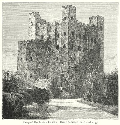 Mastio del castello di Rochester. Costruito tra il 1126 e il 1139 (incisione) da English School