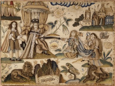 Re Assuero e la regina Ester, 1660 circa (seta, filati metallici e isinglass) da English School