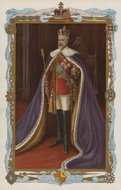 Re Edoardo VII in abiti di incoronazione (litografia a colori) da English School