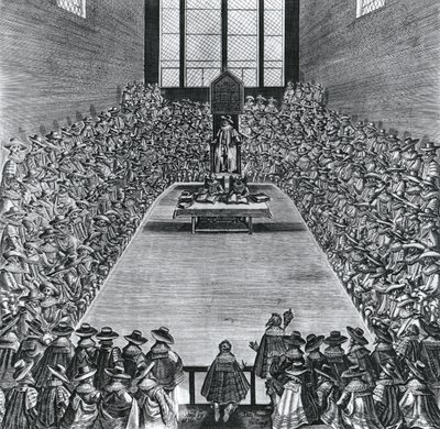 Re Giacomo I (1566-1625) nelle Case del Parlamento, 1624 da English School