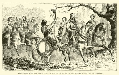Re Giovanni e il suo seguito in partenza per la caccia nella Grande Foresta del Middlesex da English School