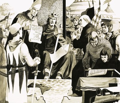 Re Giovanni si prepara a firmare la Magna Carta a Runnymede da English School