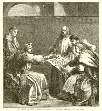 Re Giovanni rifiuta di firmare la Magna Carta quando gli viene presentata per la prima volta, 1215 da English School