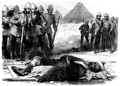 Re Teodoro, come giaceva morto a Magdala, da La spedizione britannica a Magdala, 1868 da English School