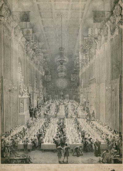 Re Guglielmo IV e Adelaide alla Guildhall, Londra, 1834 da English School
