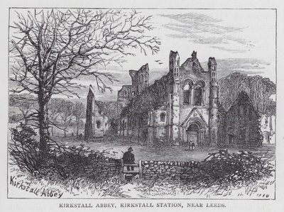 Abbazia di Kirkstall, Stazione di Kirkstall, vicino a Leeds (incisione) da English School