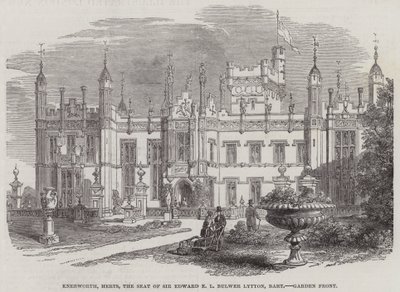 Knebworth, Herts, la residenza di Sir Edward E L Bulwer Lytton, baronetto, fronte del giardino da English School