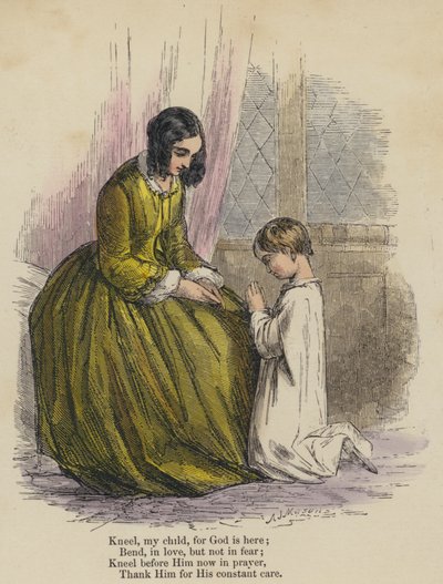 Inginocchiati mio figlio, perché Dio è qui; Piegati, con amore, ma non con paura; Inginocchiati davanti a Lui ora in preghiera, Ringrazialo per la Sua costante cura da English School