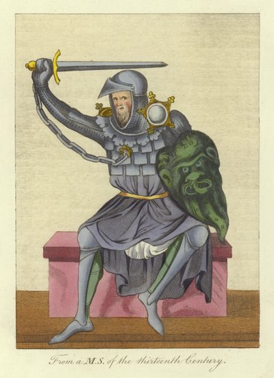 Cavaliere, forse re, in armatura, da un manoscritto del XIII secolo da English School