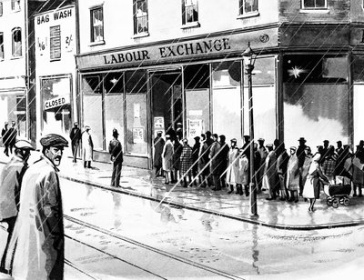 Ufficio di collocamento nel Regno Unito nove mesi dopo il crollo di Wall Street del 1929 da English School