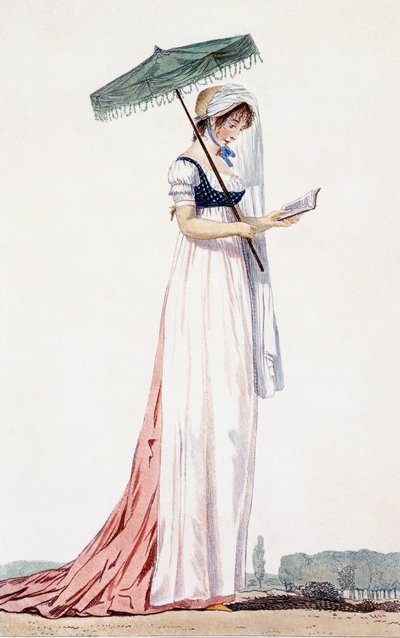 Elegante abito estivo da donna con parasole, di Delacourt, 1770 da English School