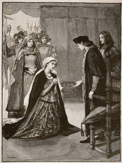 Lady Catherine Gordon davanti a Enrico VII, illustrazione da Cassells Illustrated History of England da English School