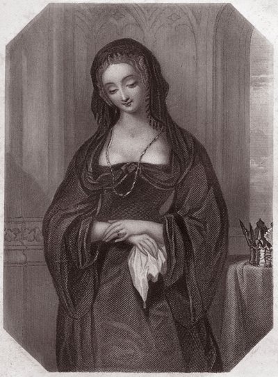 Lady Grey (Enrico VI) (Elizabeth Woodville) in - "Galleria delle donne di Shakespeare, collezione di quarantacinque ritratti seri dei primi artisti londinesi, arricchita di avvisi critici e letterari" circa 1838 - da "Galleria delle donne di Shakespeare, C da English School