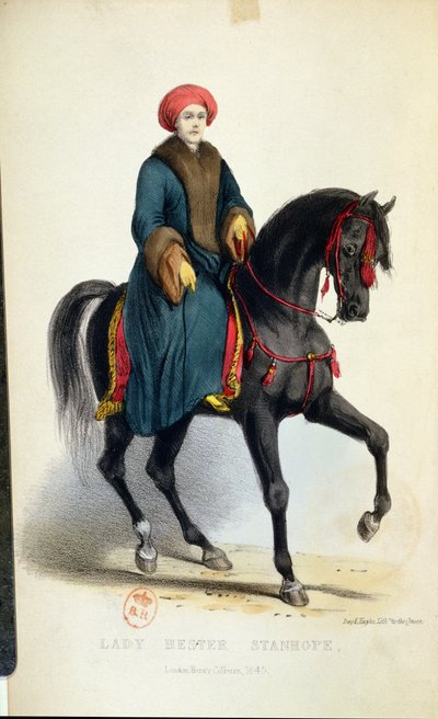 Lady Hester Lucy Stanhope (1776-1839) in abito arabo, illustrazione dalle sue Memorie, Londra, 1845 da English School