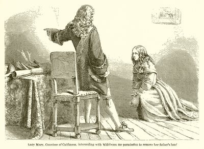 Lady Mary, contessa di Caithness, che intercede con Middleton per il permesso di rimuovere la testa di suo padre da English School