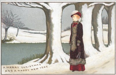 Signora in piedi vicino al lago, Cartolina di Natale da English School