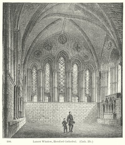 Finestra di Lancet, Cattedrale di Hereford (incisione) da English School
